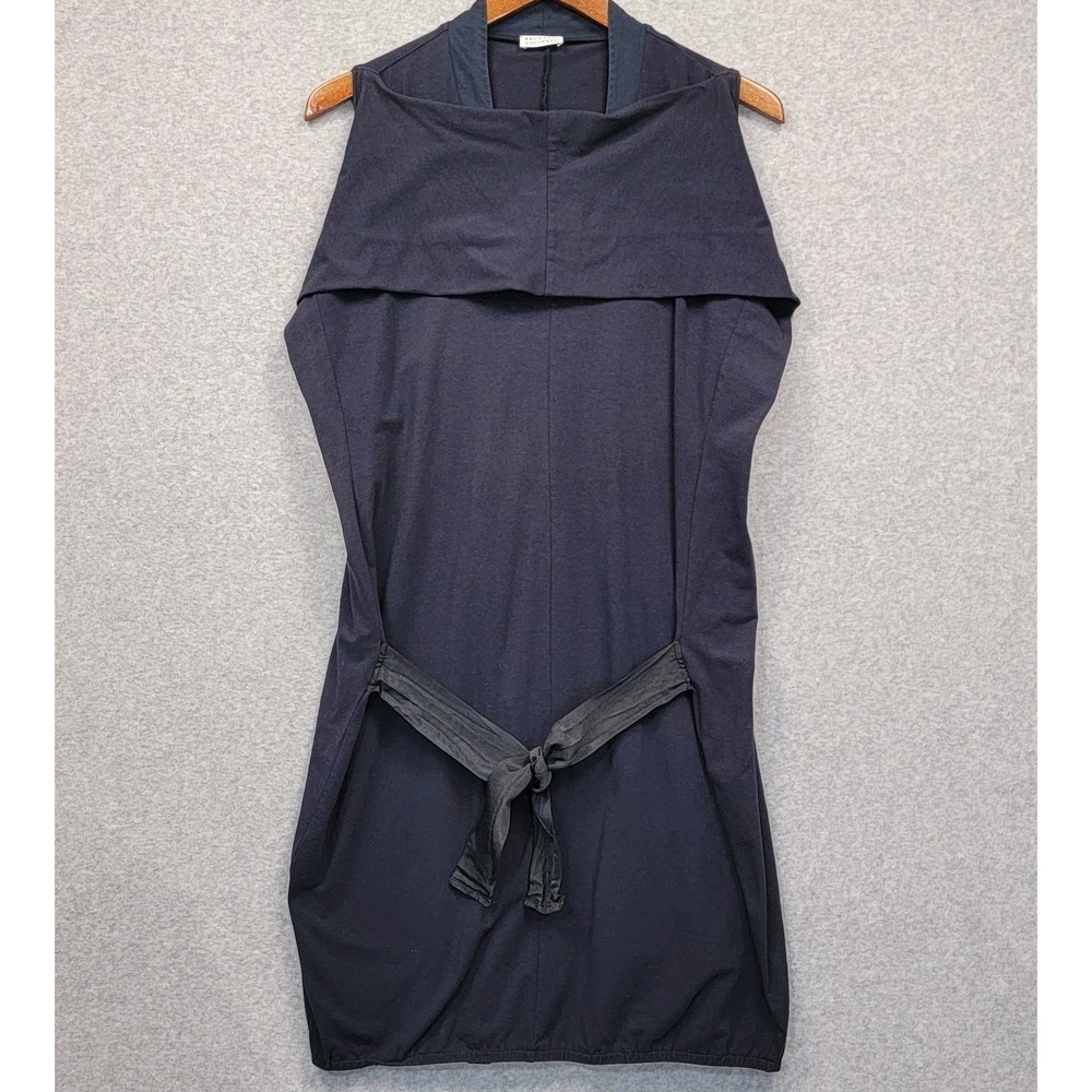 BRUNELLO CUCINELLI Navy Cotton Stretch Knit Silk Accent Dress US Sz M Italy Made